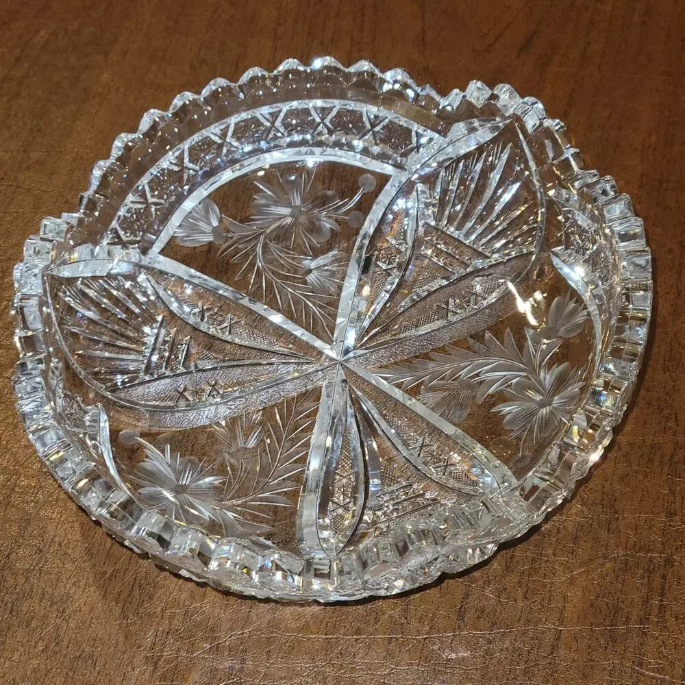 Vintage ABP Cut Glass Crystal 7” Bowl Scalloped Rim